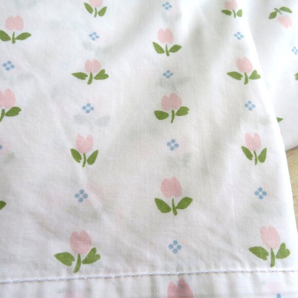 Vintage Double Flat Sheet Standard Pillowcase Set Pink Tulips Made In USA - Picture 5 of 11